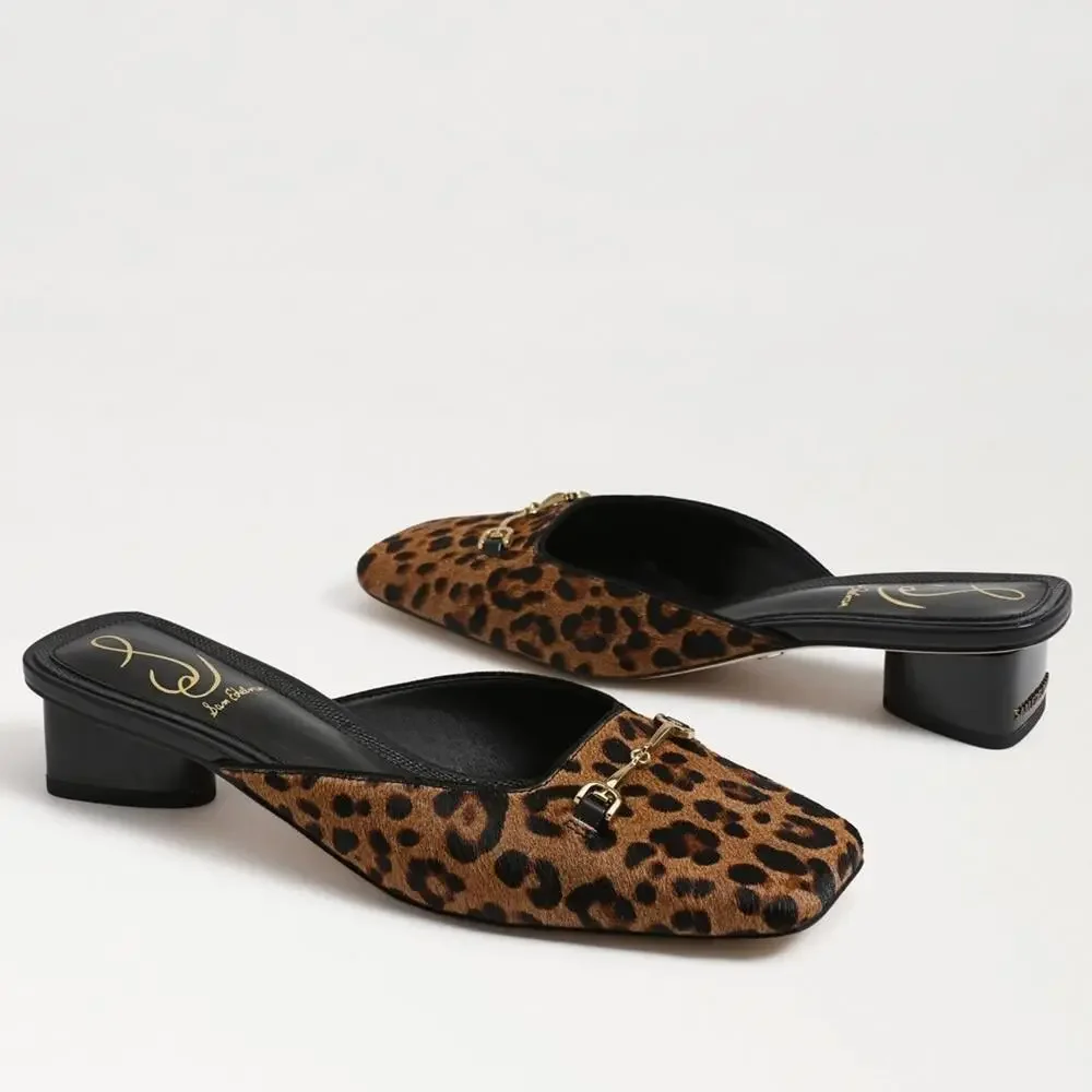 150$ Sam Edelman Leopard Ollie Calf Hair Mules Clogs Size 8 US / 39 EU Brown - Picture 2 of 8